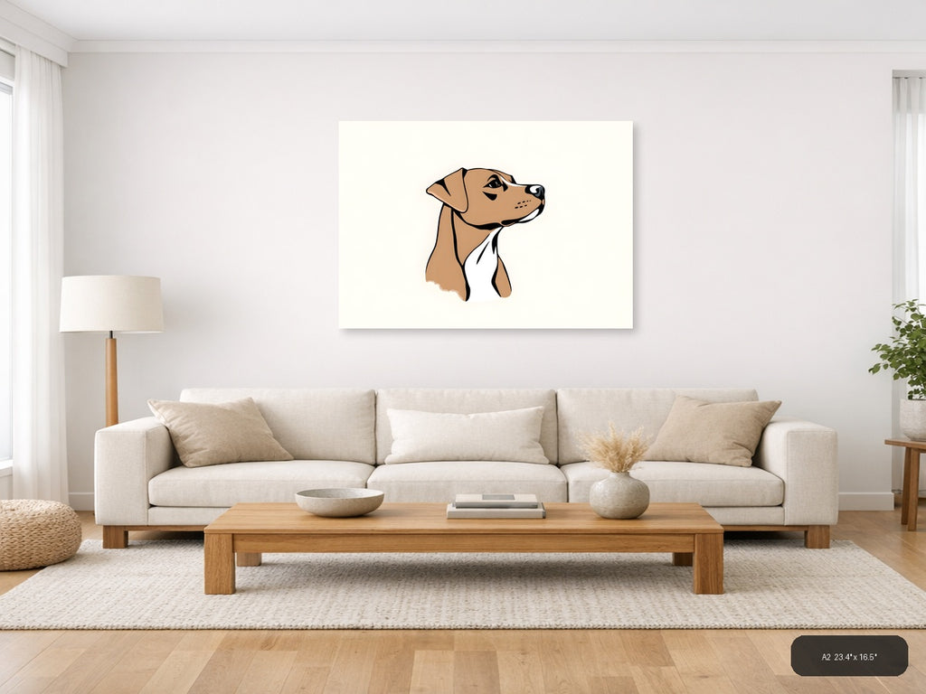 Minimalist Brown Dog Portrait Landscape Wall Art — A2 / Living Room