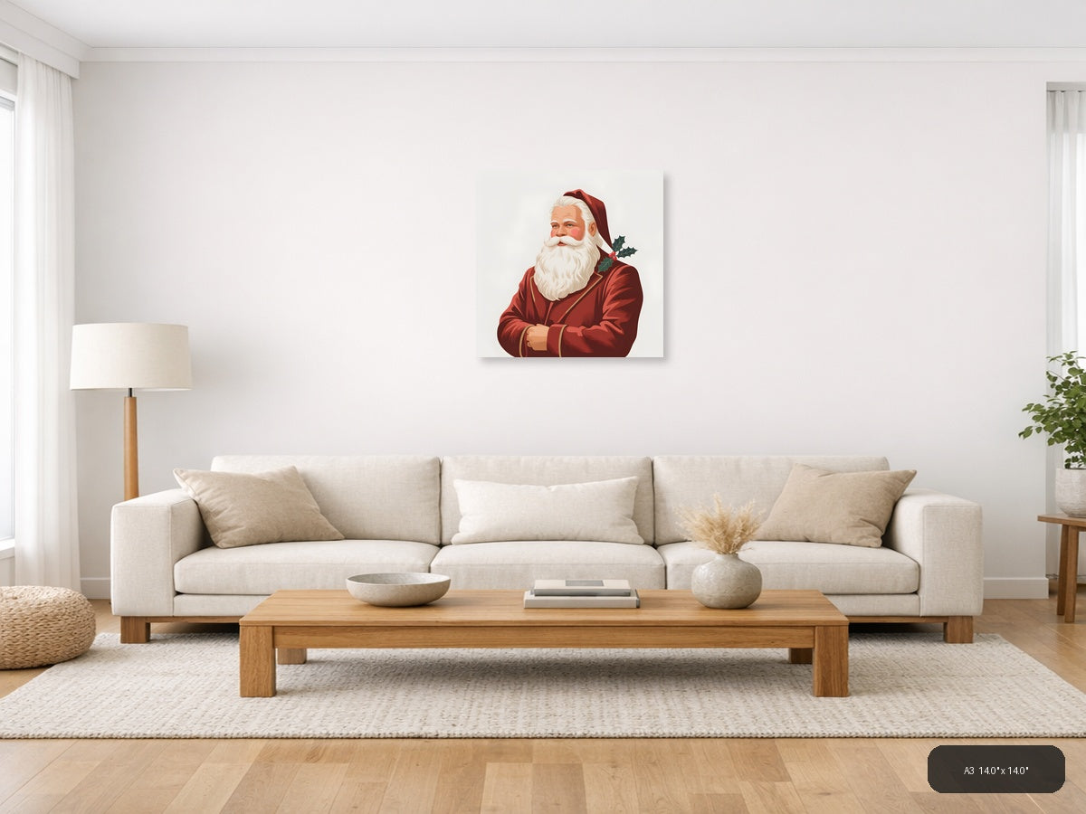 Santa Claus Portrait Minimalist Holiday Wall Art — A3 / Living Room