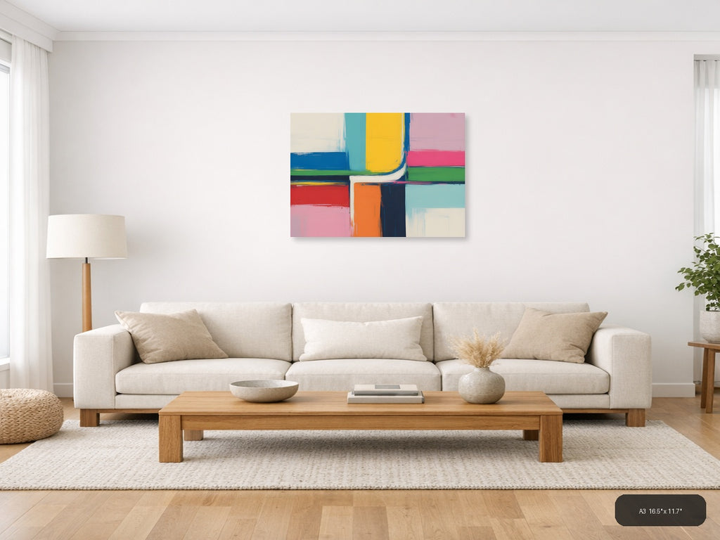 Colorful Abstract Geometric Shapes Modern Wall Art — A3 / Living Room
