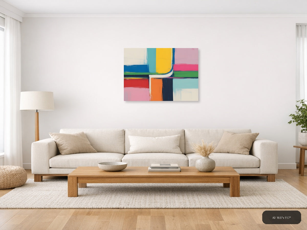 Colorful Abstract Geometric Shapes Modern Wall Art — A3 / Living Room