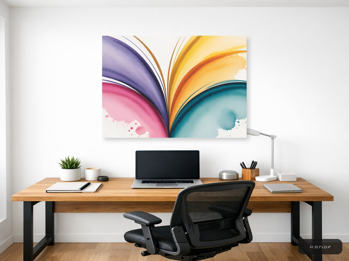 Colorful Rainbow Wave Watercolor Abstract Wall Art — A1 / Office