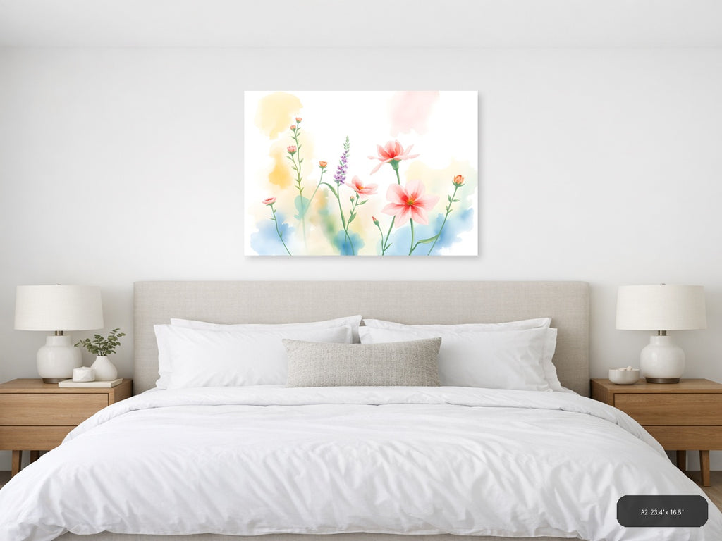 Watercolor Garden Flowers - Pastel Botanical Wall Art — A2 / Bedroom