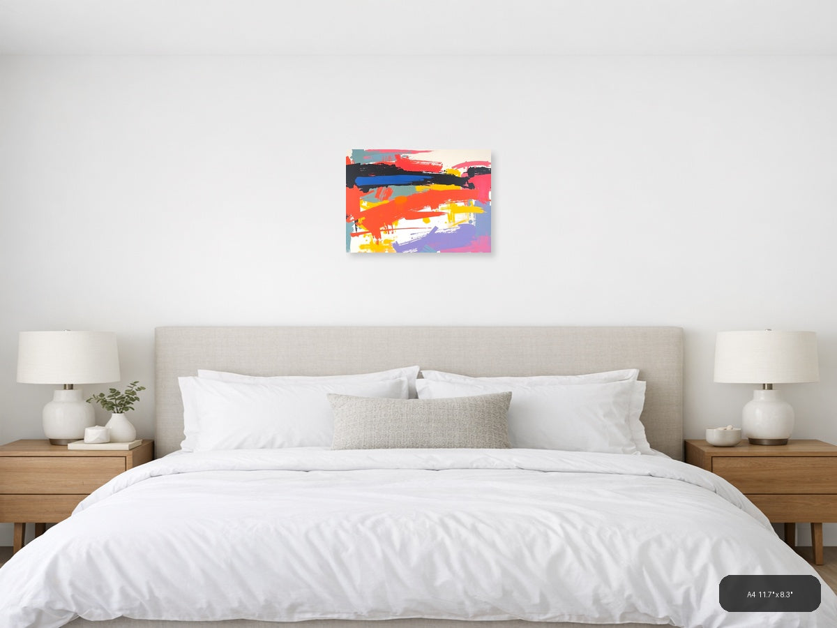Vibrant Abstract Brushstrokes Landscape Wall Art — A4 / Bedroom