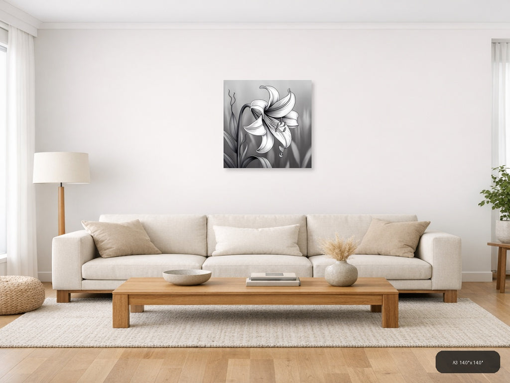Oriental Lily Line Art Botanical Drawing Wall Art — A3 / Living Room