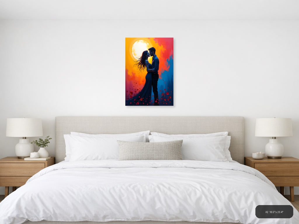Romantic Couple Moon Silhouette Abstract Wall Art — A2 / Bedroom