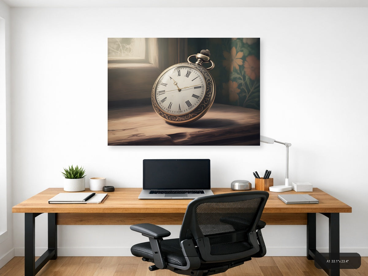 Vintage Pocket Watch with Roman Numerals Wall Art — A1 / Office