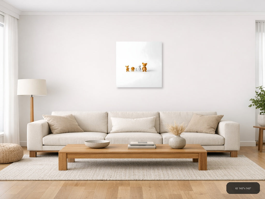 Minimalist Teddy Bears Family Illustration Wall Art — A3 / Living Room