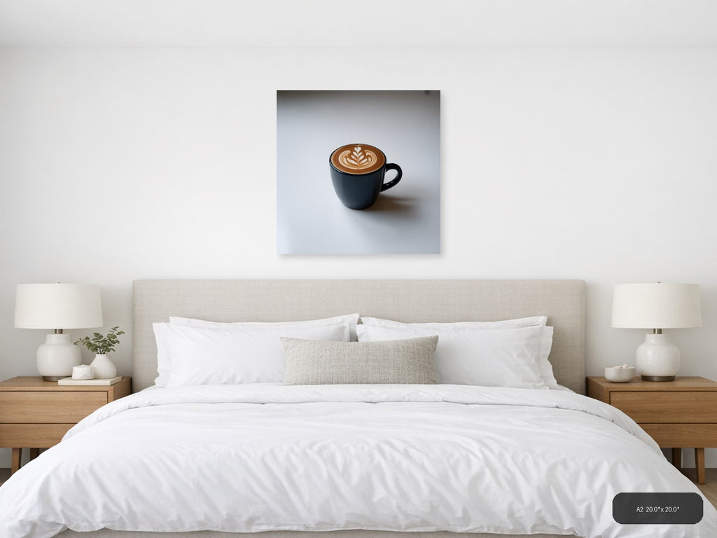Minimalist Black Coffee Cup with Latte Art Wall Art — A2 / Bedroom