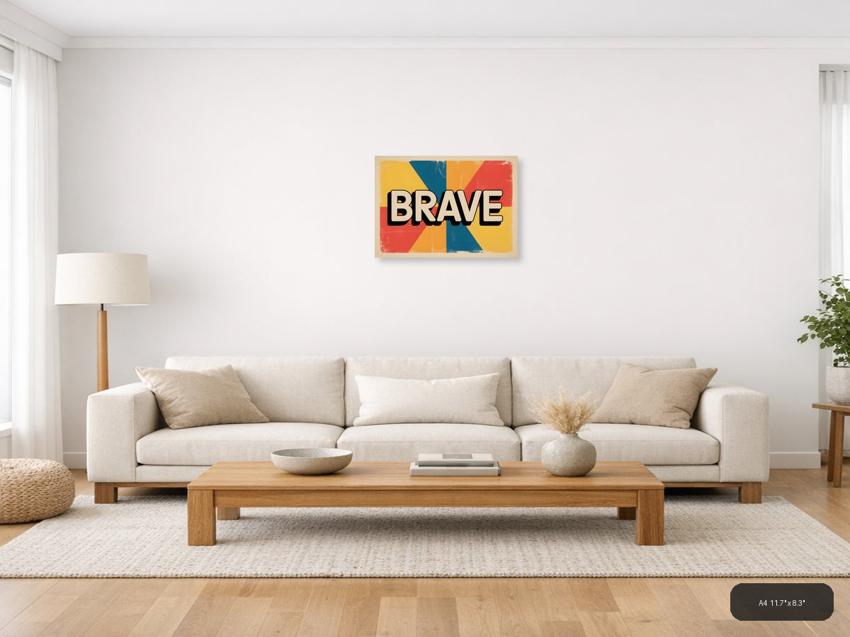 Brave Vintage Retro Geometric Sunburst Wall Art — A4 / Living Room