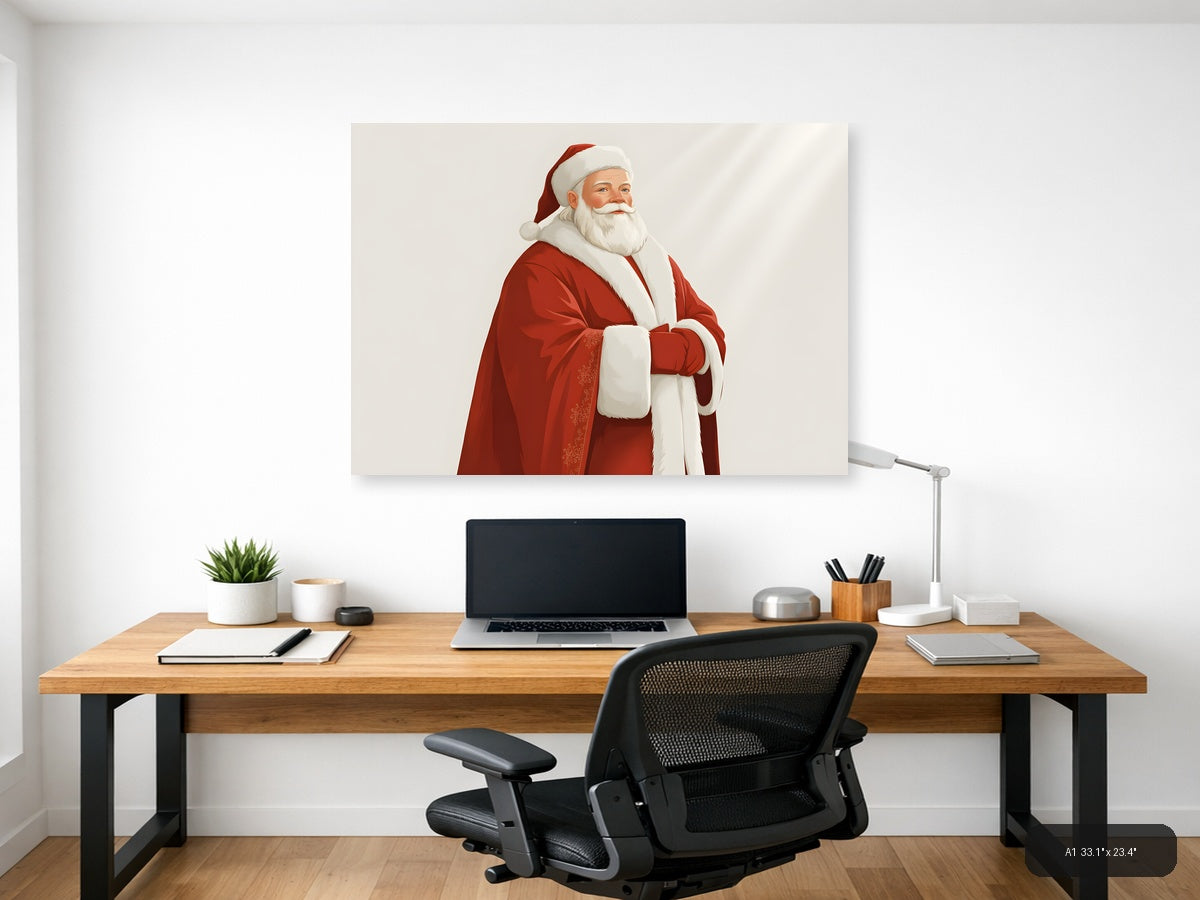 Minimalist Santa Claus Portrait Red White Wall Art — A1 / Office