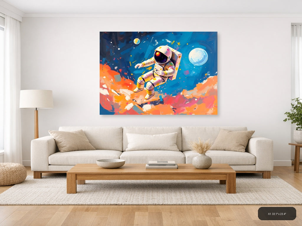Colorful Astronaut in Space Abstract Wall Art — A1 / Living Room