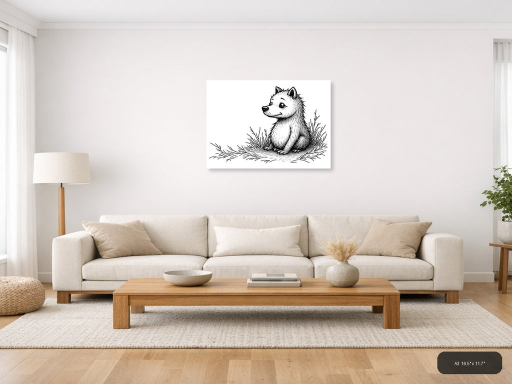 Cute Woodland Fox Line Art Illustration Wall Art — A3 / Living Room