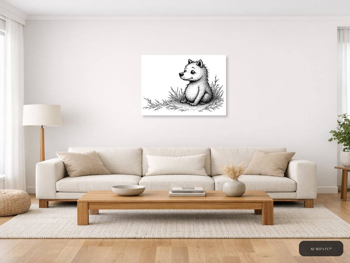 Cute Woodland Fox Line Art Illustration Wall Art — A3 / Living Room