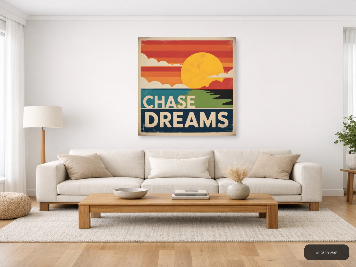 Chase Dreams Vintage Sunset Landscape Wall Art — A1 / Living Room