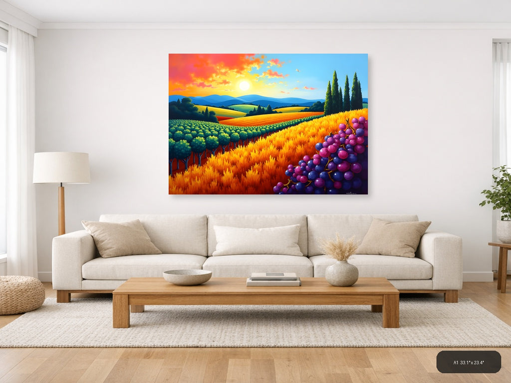 Tuscany Vineyard Sunset Abstract Landscape Wall Art — A1 / Living Room
