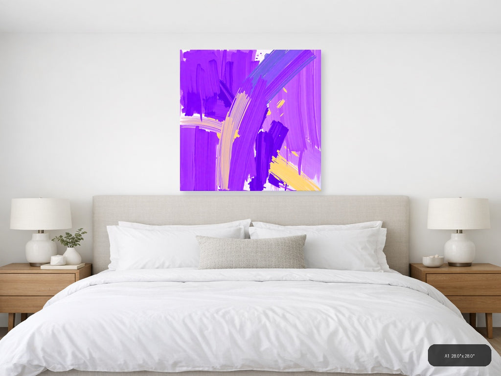 Vibrant Purple & Yellow Abstract Brushstroke Wall Art — A1 / Bedroom