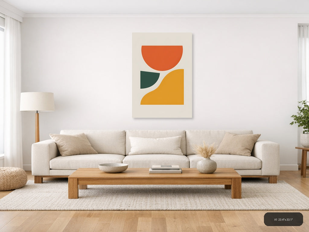 Minimalist Geometric Shapes Orange Green Gold Wall Art — A1 / Living Room