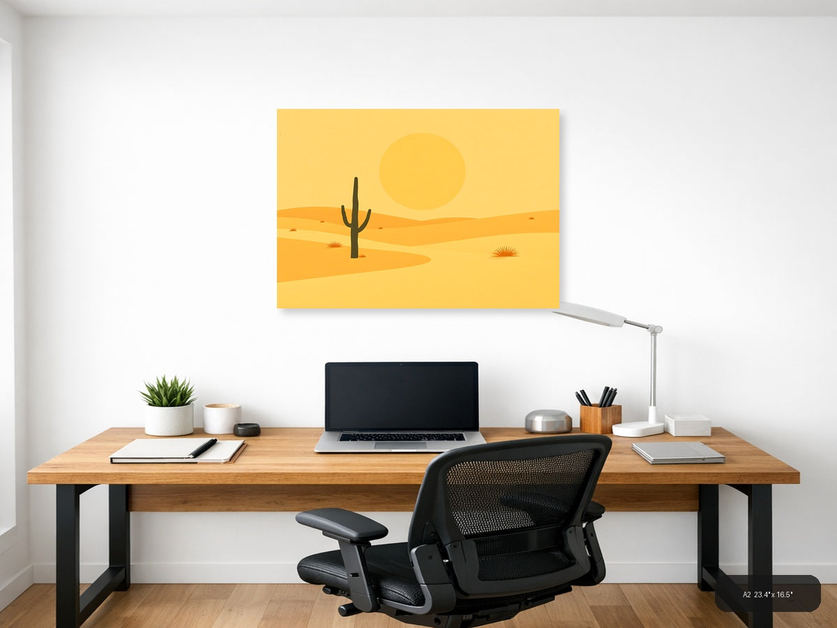 Vintage Desert Saguaro Cactus Sunset Landscape Wall Art — A2 / Office