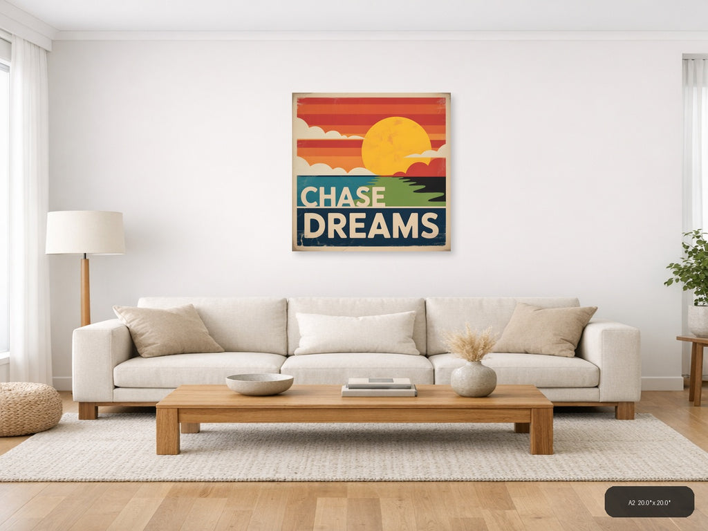 Chase Dreams Vintage Sunset Landscape Wall Art — A2 / Living Room