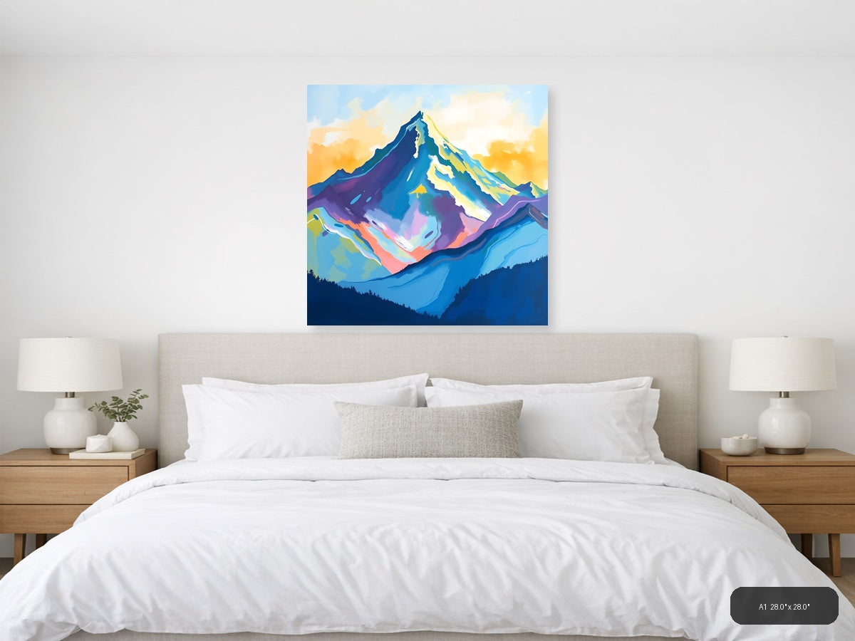 Colorful Abstract Mountain Peak Canvas Wall Art — A1 / Bedroom