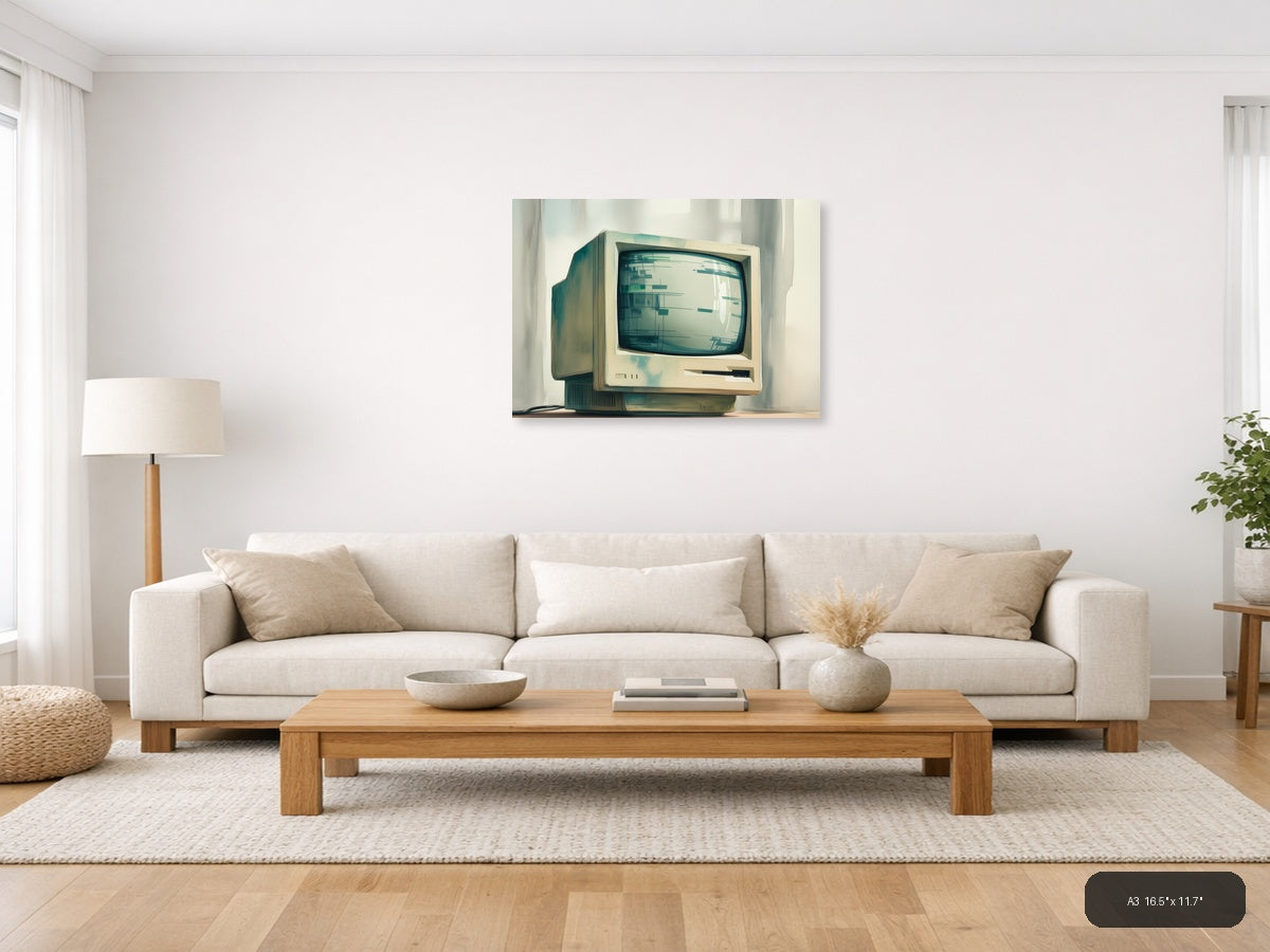 Vintage Computer Watercolor Illustration Wall Art — A3 / Living Room