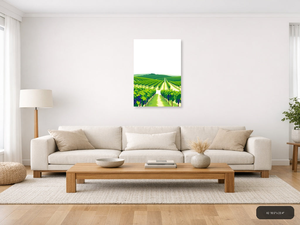 Minimalist Vineyard Landscape with Rolling Hills Wall Art — A2 / Living Room