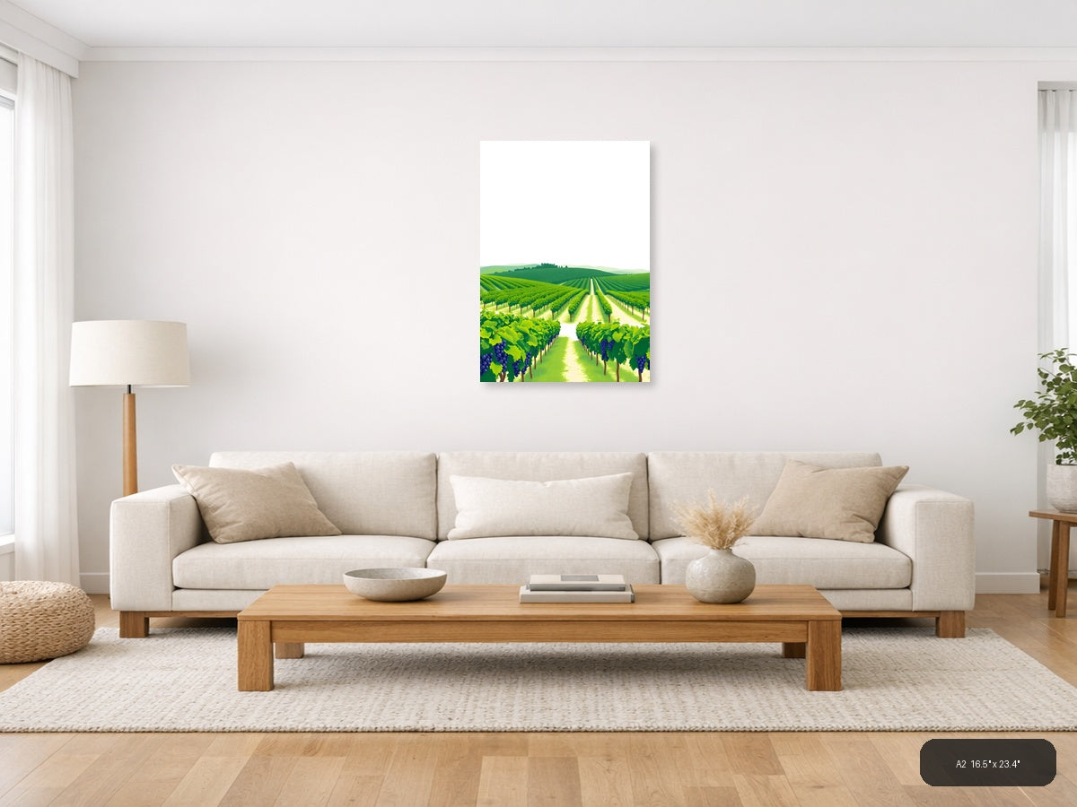 Minimalist Vineyard Landscape with Rolling Hills Wall Art — A2 / Living Room