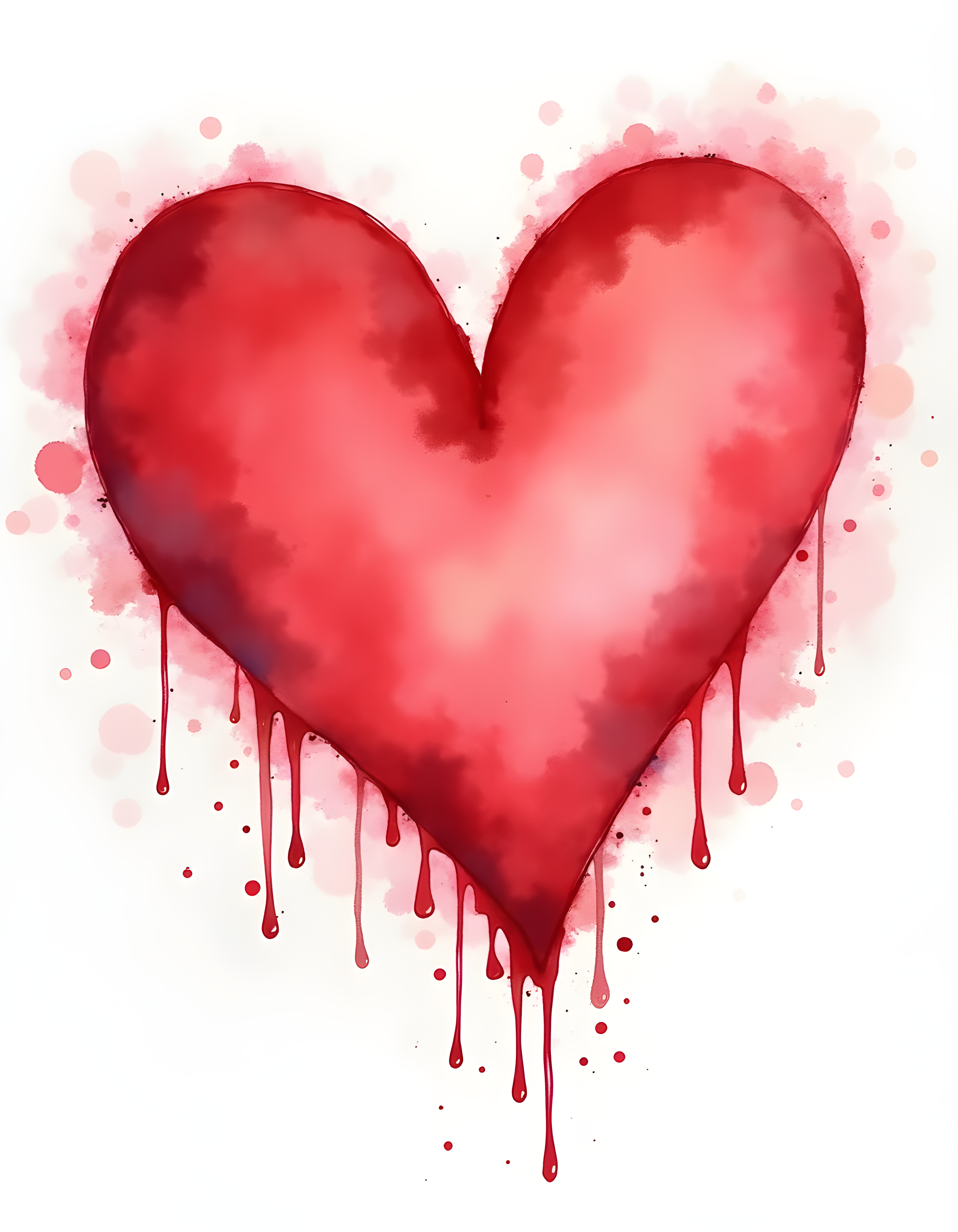 Red Watercolor Heart with Dripping Paint Wall Art