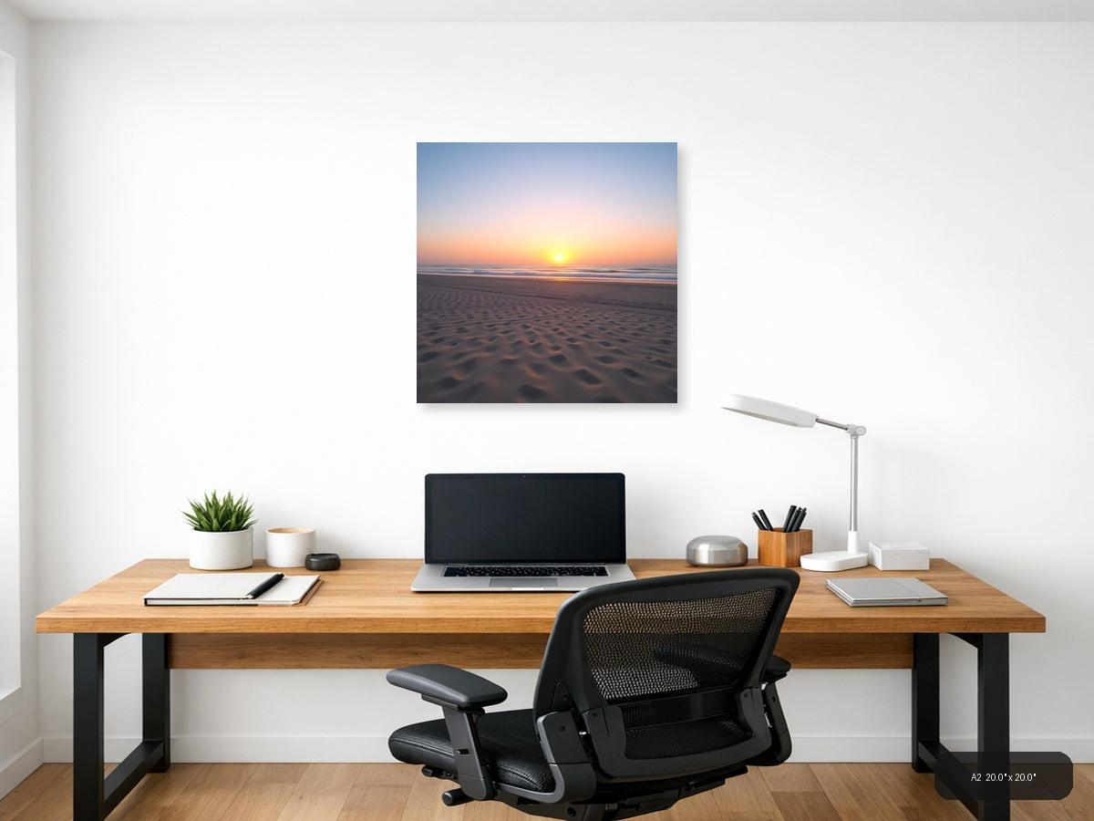 Minimalist Beach Sunset with Rippled Sand Wall Art — A2 / Office