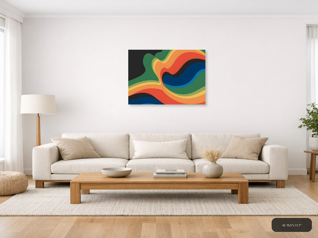 Colorful Abstract Wave Photography Wall Art — A3 / Living Room