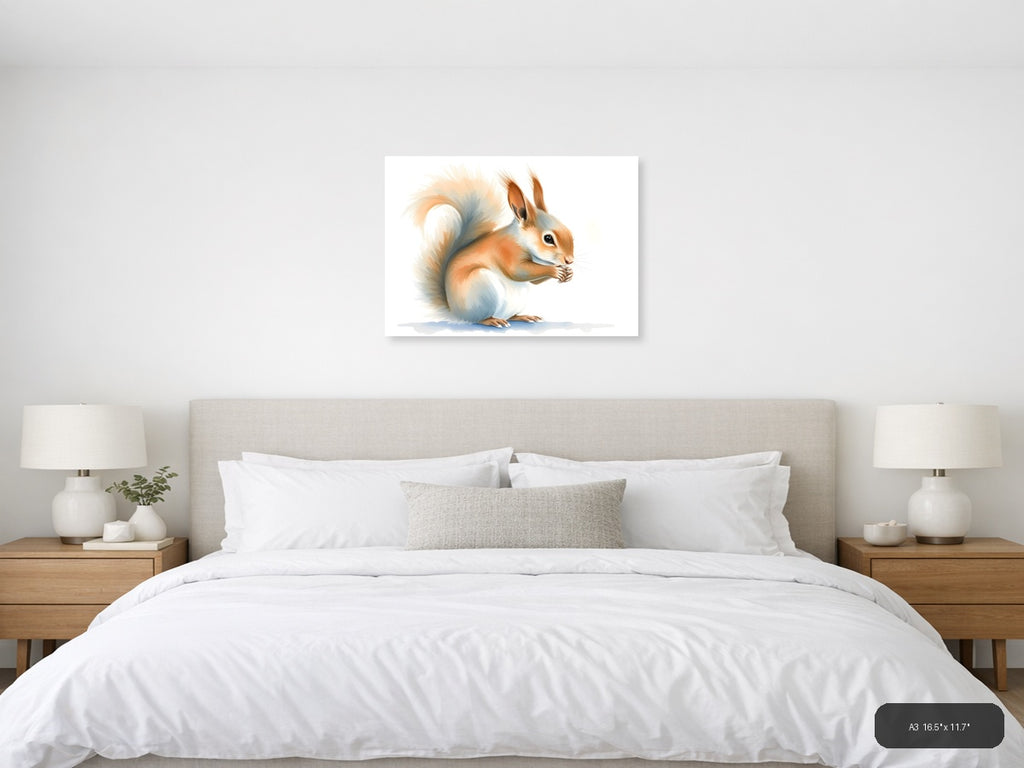 Curious Squirrel Watercolor Portrait Wall Art — A3 / Bedroom