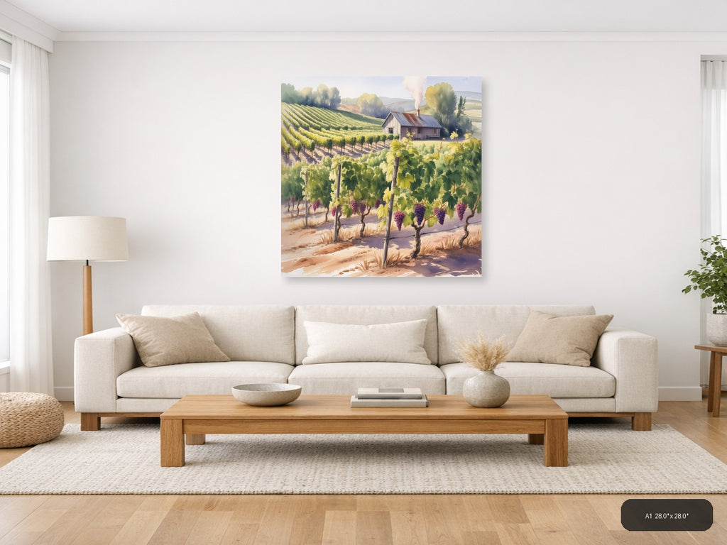 Wine — Watercolor (Square) Canvas Print | Watercolor Wall Art | A4 A3 A2 A1 — A1 / Living Room