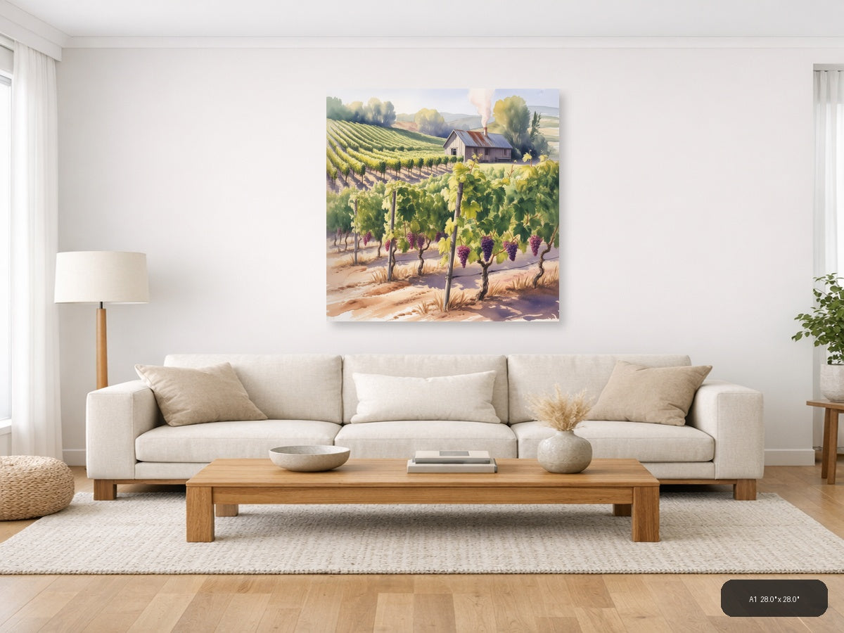 Wine — Watercolor (Square) Canvas Print | Watercolor Wall Art | A4 A3 A2 A1 — A1 / Living Room
