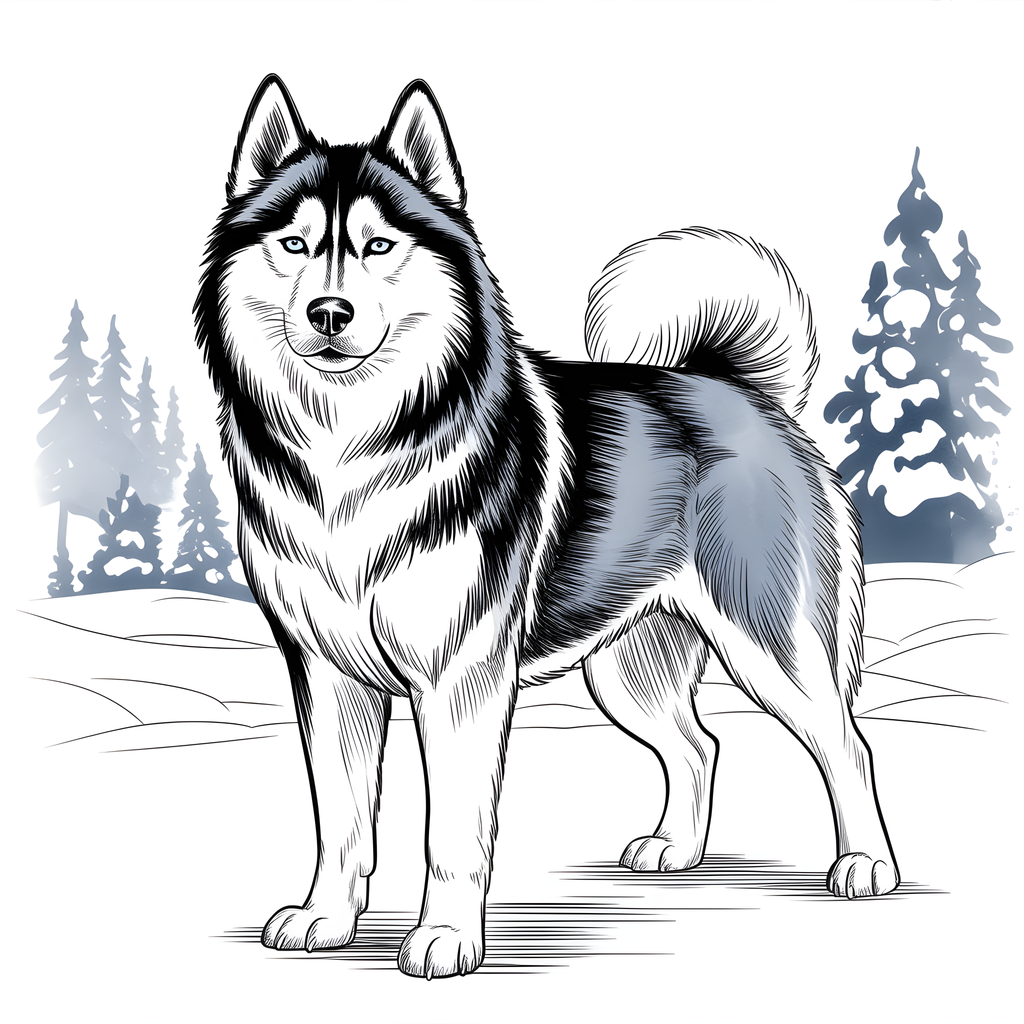Husky Winter Line Art Portrait Wall Art