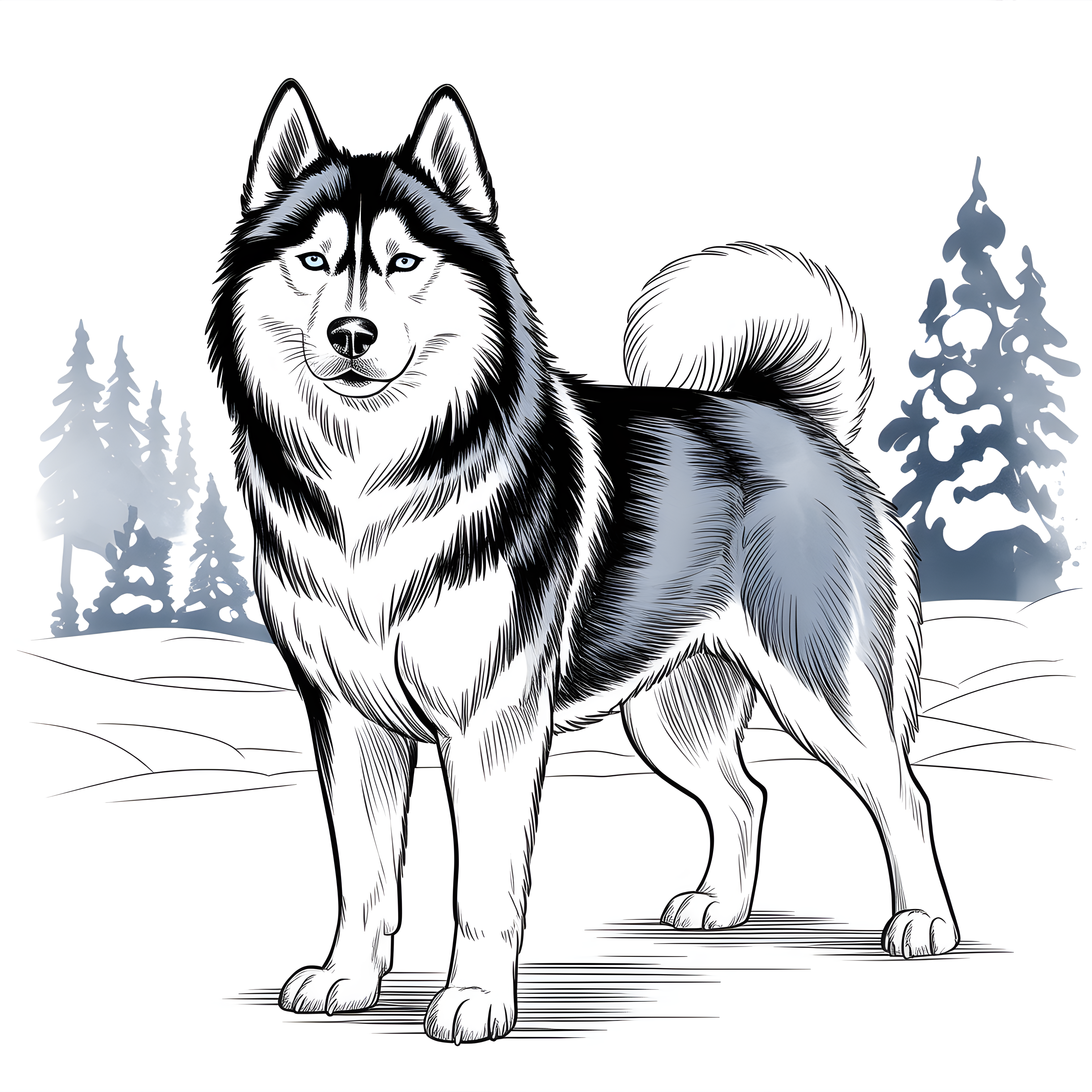 Husky Winter Line Art Portrait Wall Art
