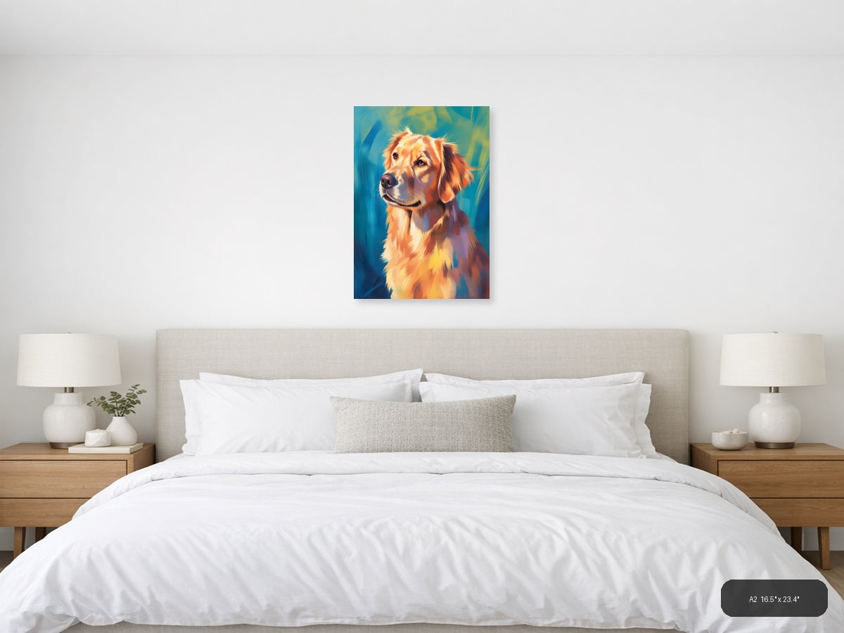 Golden Retriever Portrait Abstract Blue Wall Art — A2 / Bedroom