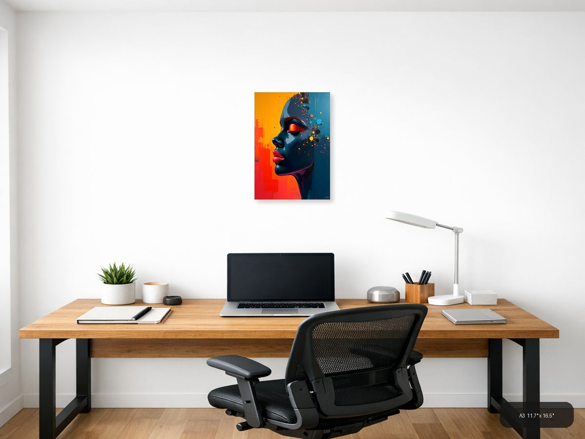 Colorful Abstract Portrait with Dispersing Particles Wall Art — A3 / Office