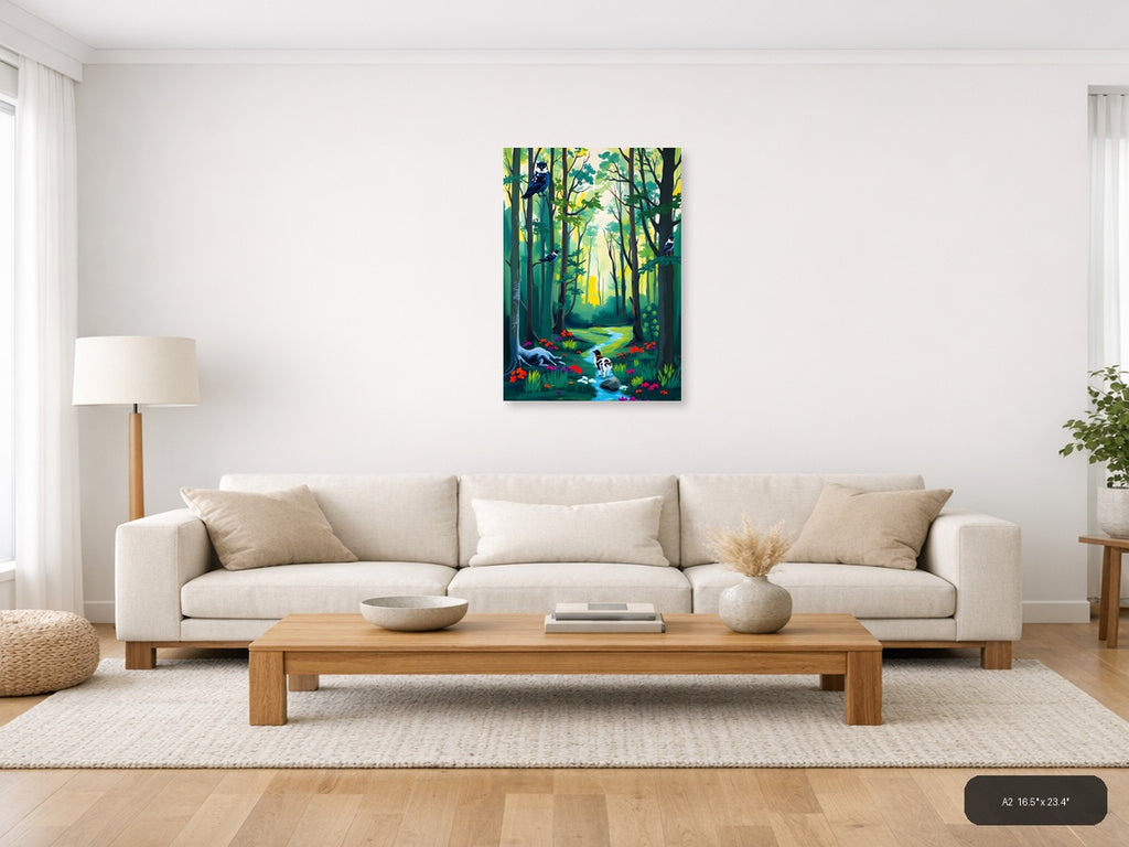 Forest Stream with Birds Abstract Wall Art — A2 / Living Room