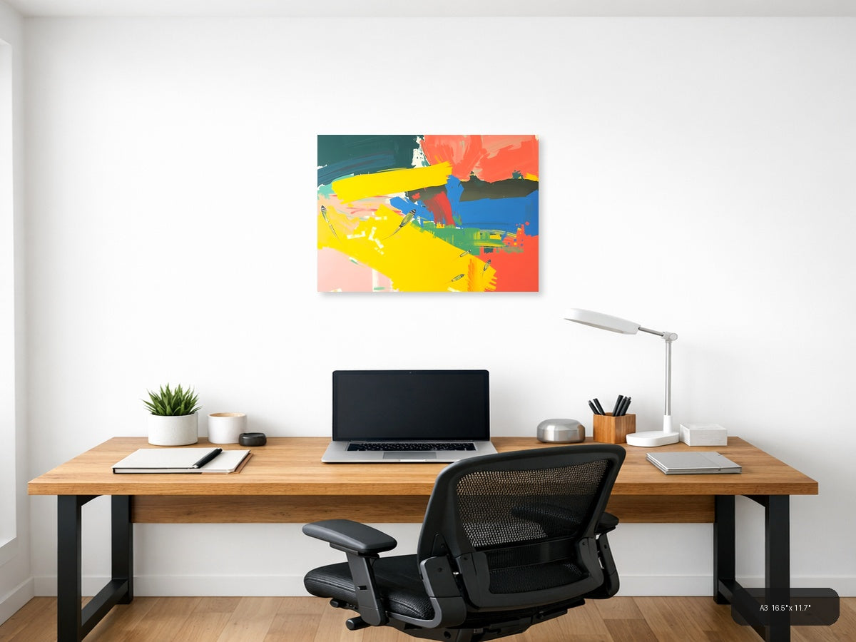 Vibrant Abstract Landscape with Boats - Modern Wall Art — A3 / Office