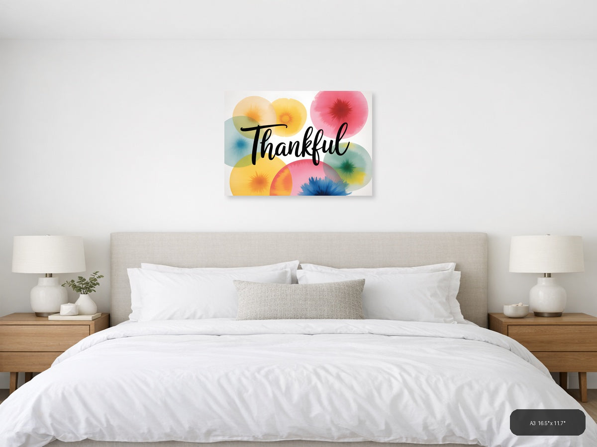 Thankful — Watercolor (Landscape) Canvas Print | Watercolor Wall Art | A4 A3 A2 A1 — A3 / Bedroom