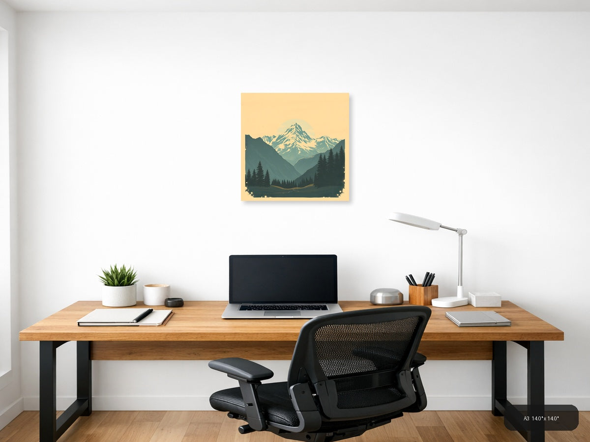 Vintage Mountain Peak Forest Valley Landscape Wall Art — A3 / Office