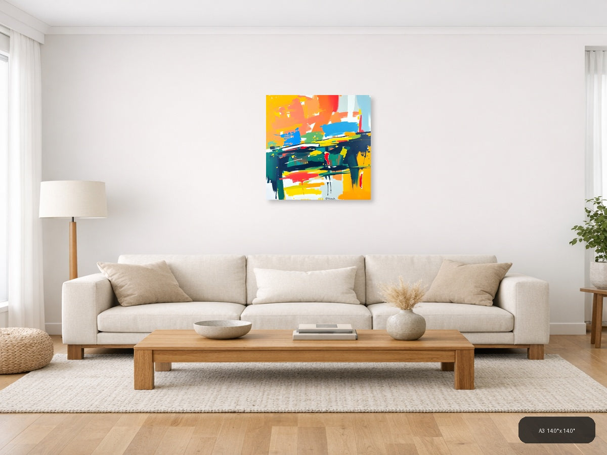 Vibrant Abstract Brushstrokes Colorful Modern Wall Art — A3 / Living Room