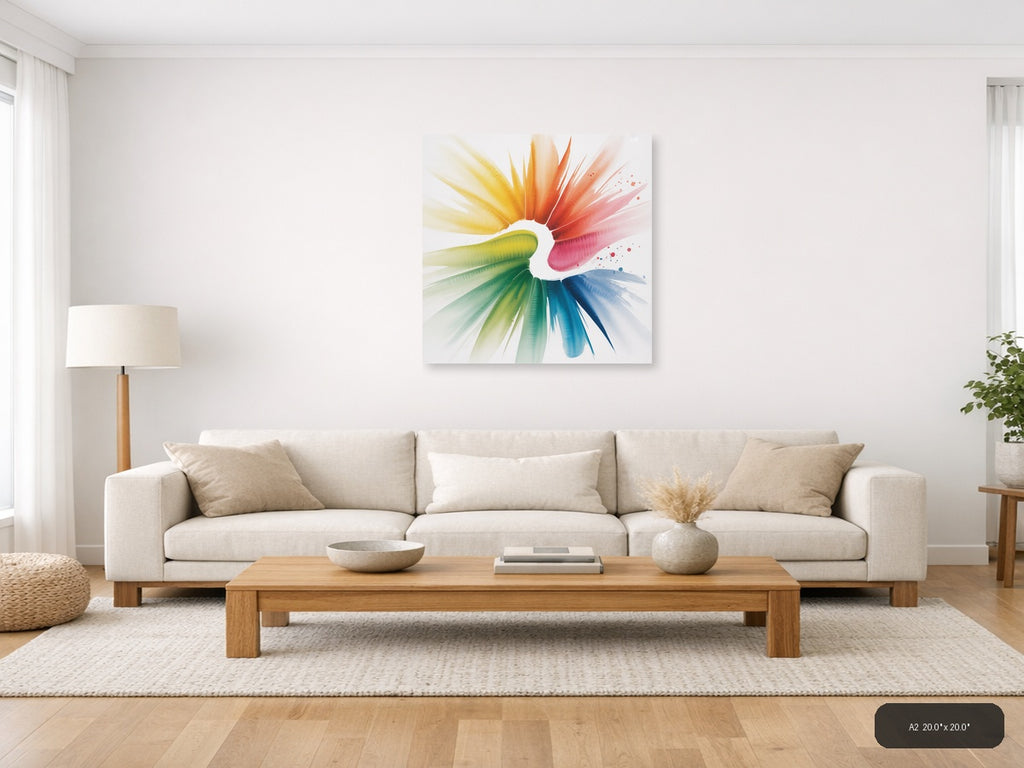 Rainbow Color Wheel Watercolor Burst Wall Art — A2 / Living Room