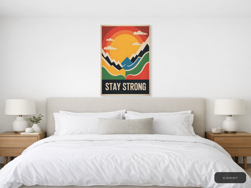 Vintage Sunset Mountains Landscape Poster Wall Art — A1 / Bedroom