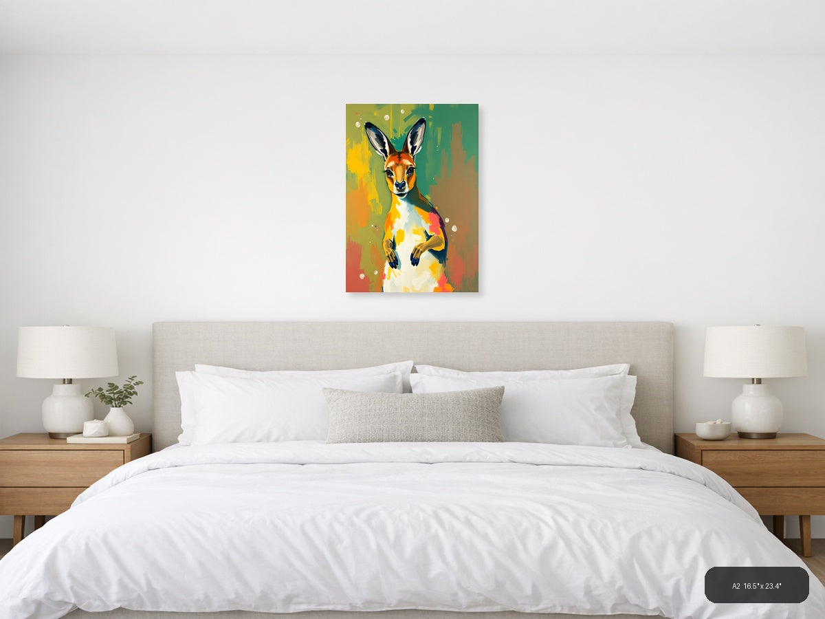 Colorful Abstract Kangaroo Portrait Wall Art — A2 / Bedroom