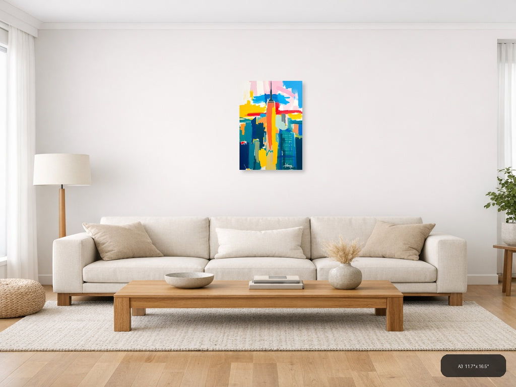 Abstract New York City Skyline Colorful Modern Wall Art — A3 / Living Room