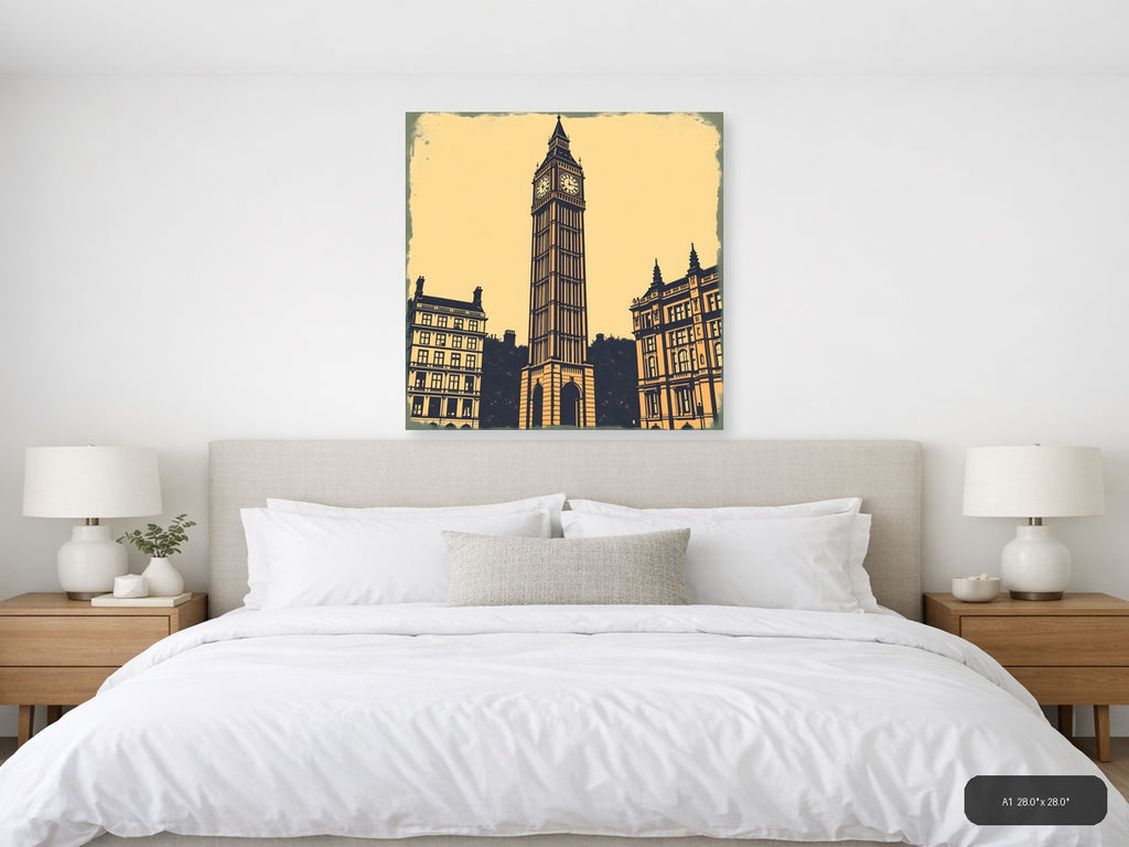 Big Ben Clock Tower Vintage London Wall Art — A1 / Bedroom