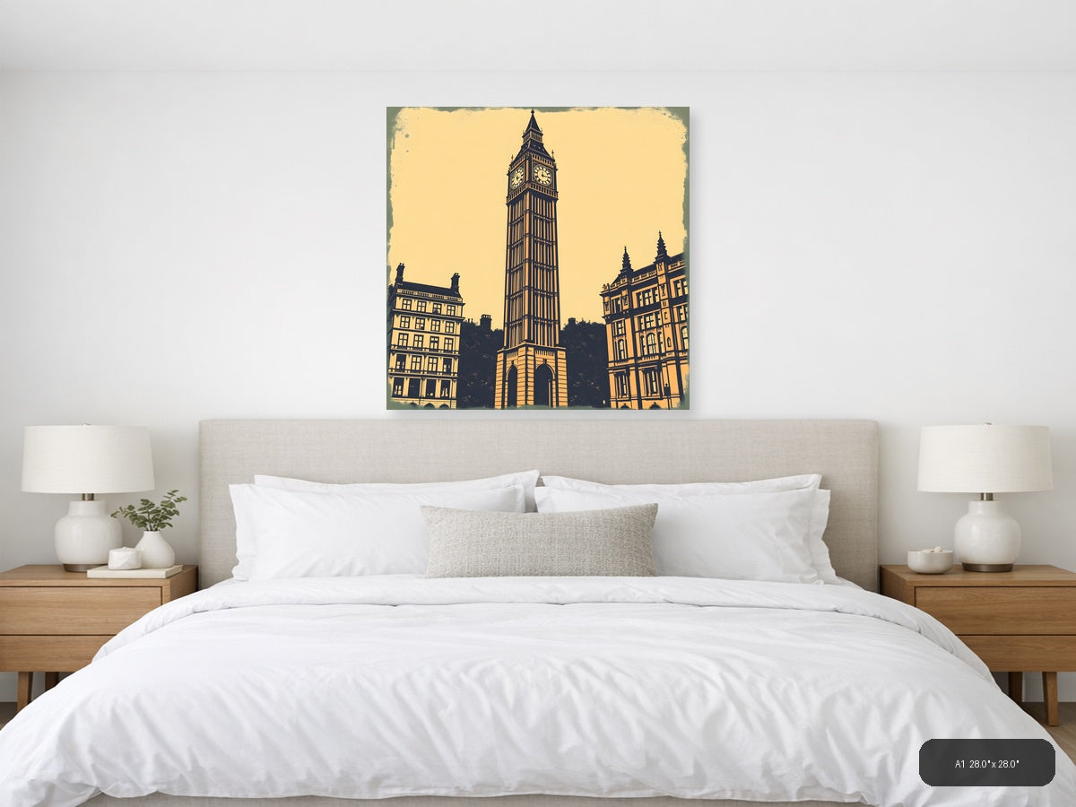 Big Ben Clock Tower Vintage London Wall Art — A1 / Bedroom
