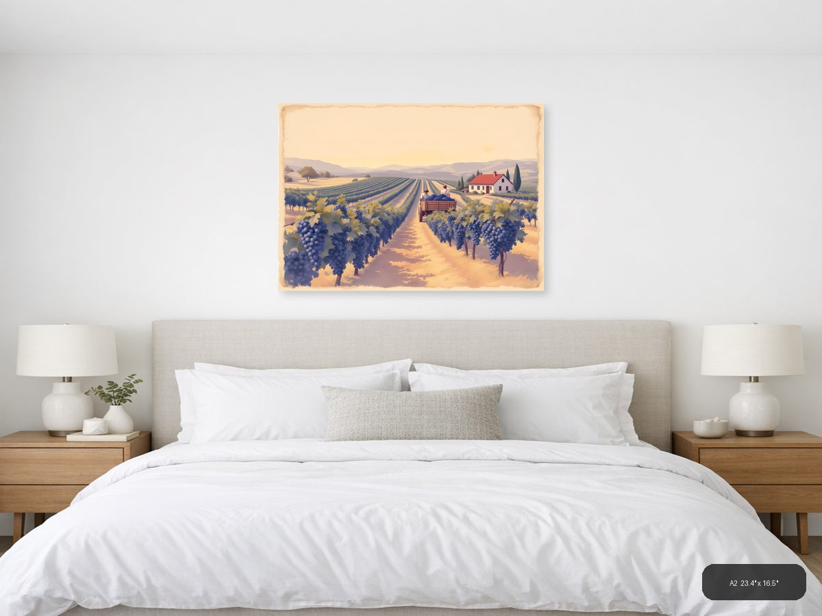 Vintage Tuscan Vineyard Harvest Landscape Wall Art — A2 / Bedroom