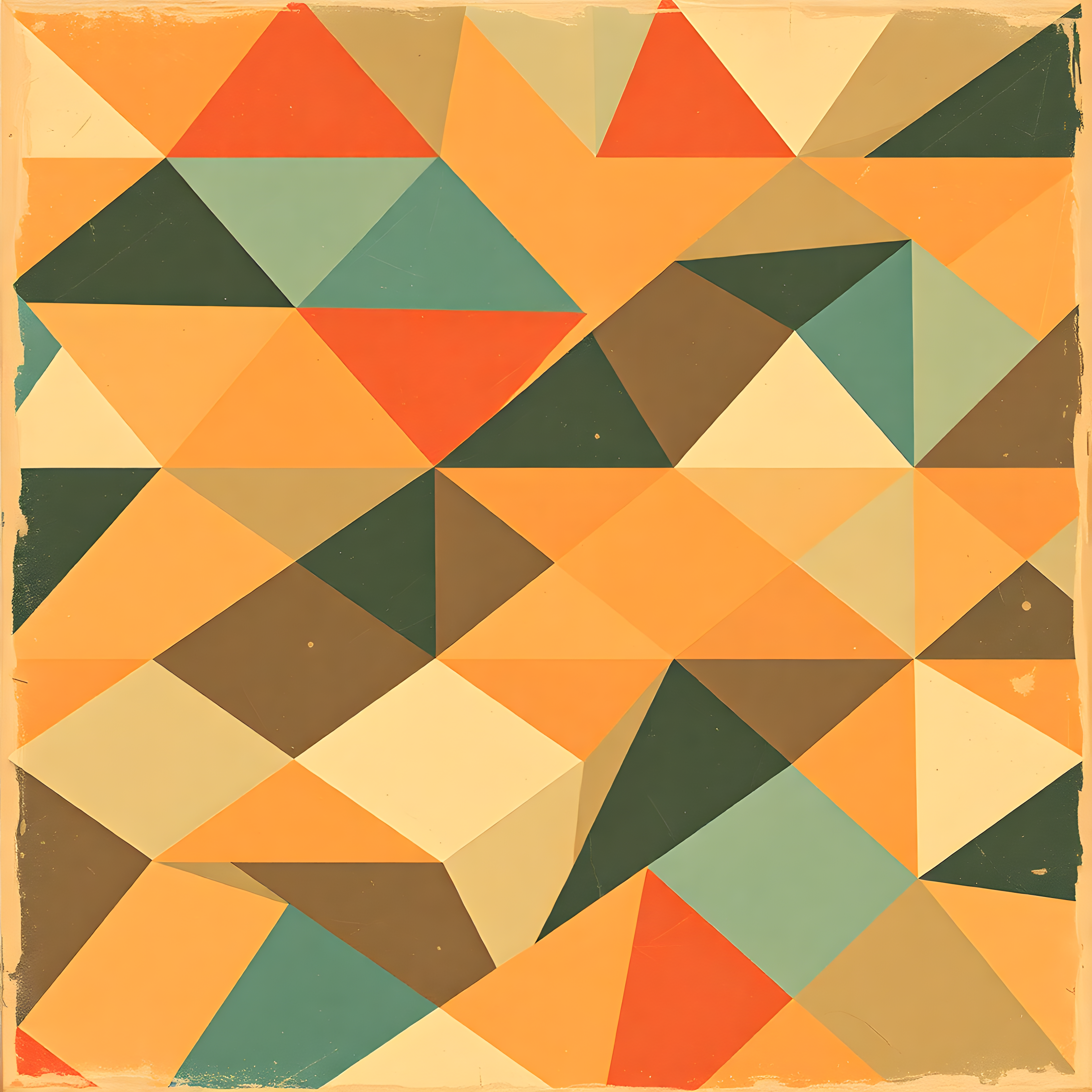 Vintage Geometric Triangle Mosaic Square Wall Art